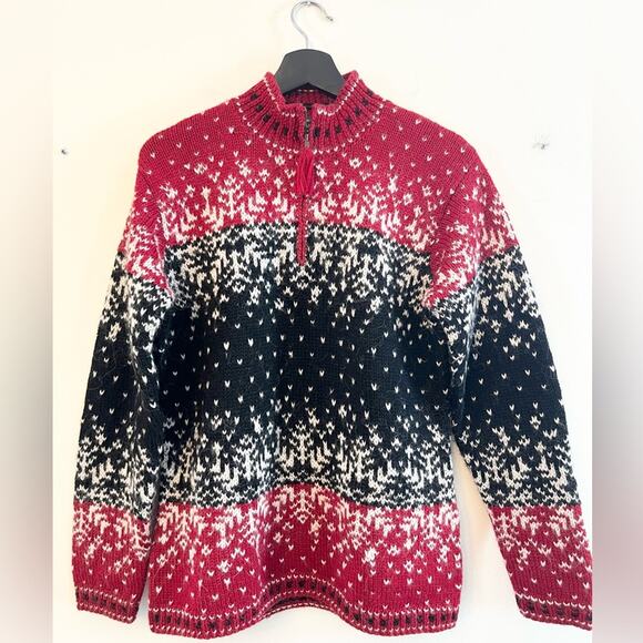 Vintage Ralph Lauren handknit wool chunky knit pullover 1/4 zip Nordic fair isle - Picture 1 of 6